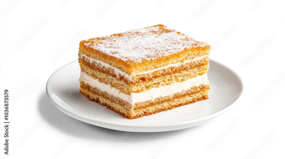 Classic Russian Medovik Cake Slice on White Plate Classic Russian Medovik Cake Slice on White Plate