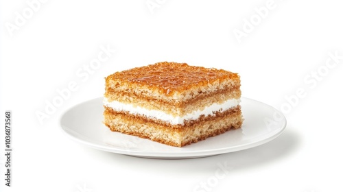 Classic Medovik Cake Slice on Plate