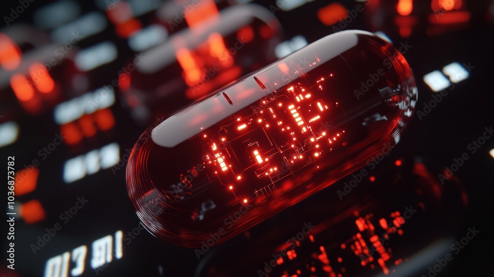 Red Capsule with Circuitry Inside Red Capsule with Circuitry Inside