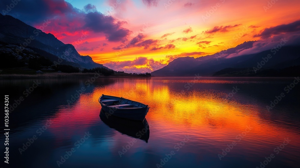 Stunning Sunset Over Mountain Lake Stunning Sunset Over Mountain Lake