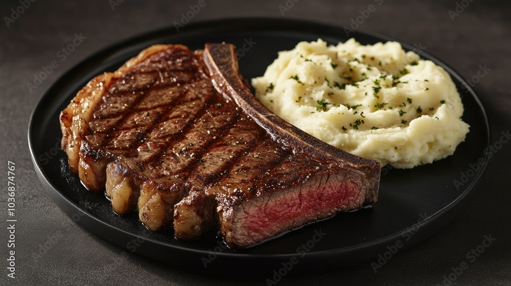 Sumptuous Roasted Bone Steak with Mashed Potatoes Sumptuous Roasted Bone Steak with Mashed Potatoes