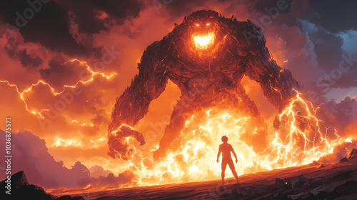 Wallpaper Mural "Dynamic Shonen Hero Summoning Beast in Anime Battle" Torontodigital.ca