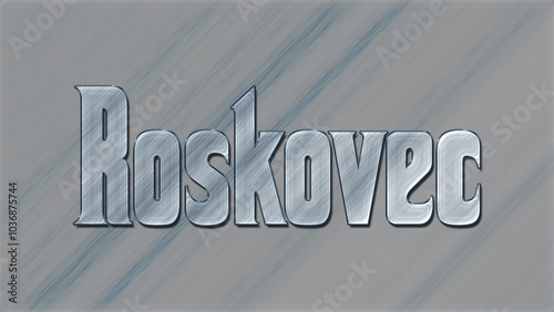 3D Glass effect Albanian city name design of Roskovec, glassy background. 