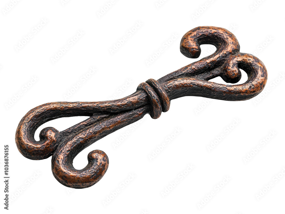 Obraz premium Decorative metal element with intricate design, isolated on white background.