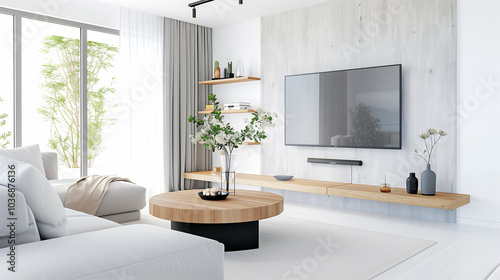 Living room interior with modern design and stylish furniture featuring a cozy atmosphere and elegant decor