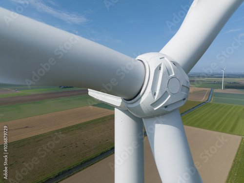 Close up view of wind turbine, Generation of green sustainable energy in The Netherlands. photo