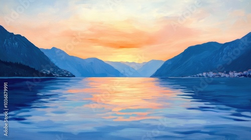 Serene Sunset over Kotor Bay Landscape