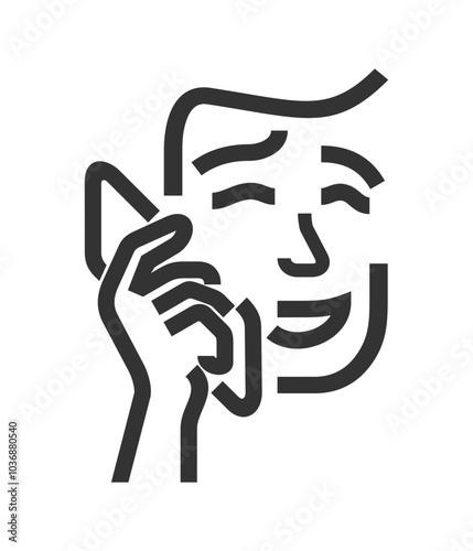 Person is talking via smartphone, Simple icon in bold line