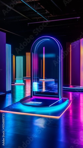 Colorful Neon Art Installation in Exhibition Space