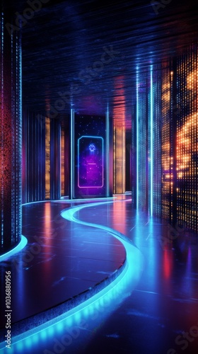 Futuristic Technology Exhibition Hallway