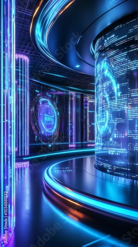 Futuristic Business Environment with Neon Lights