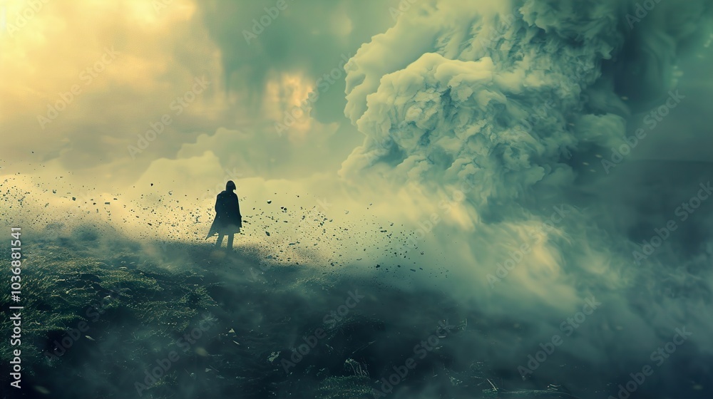 Silhouette of a Man Facing a Stormy Sky Silhouette of a Man Facing a Stormy Sky
