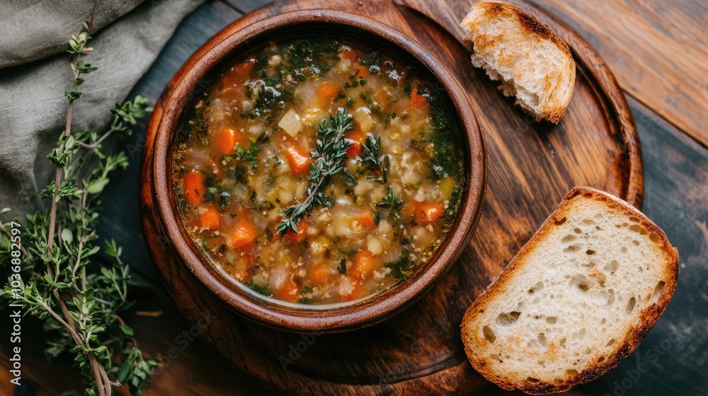 Overhead View of Delicious Ribollita Soup in Bowl Overhead View of Delicious Ribollita Soup in Bowl