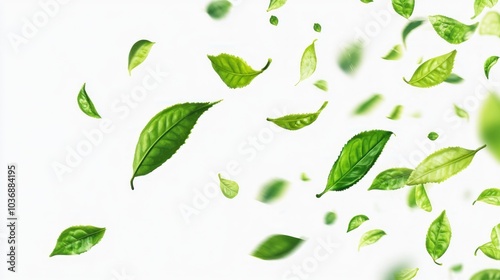 Wallpaper Mural Falling Green Tea Leaves Torontodigital.ca
