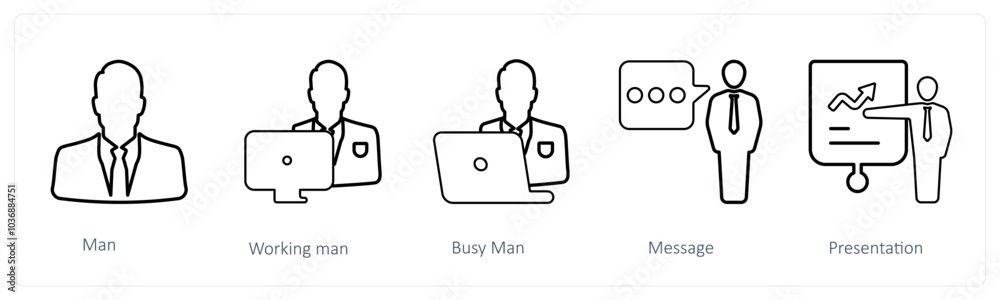 A set of 5 mix icons as man, working man, busy man A set of 5 mix icons as man, working man, busy man
