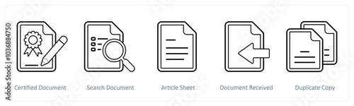A set of 5 mix icons as certified document, search document, article sheet