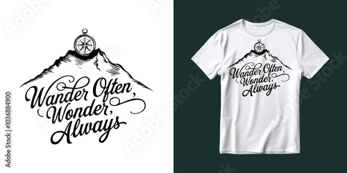 T-shirt mockup with Wander Often Wonder Always design