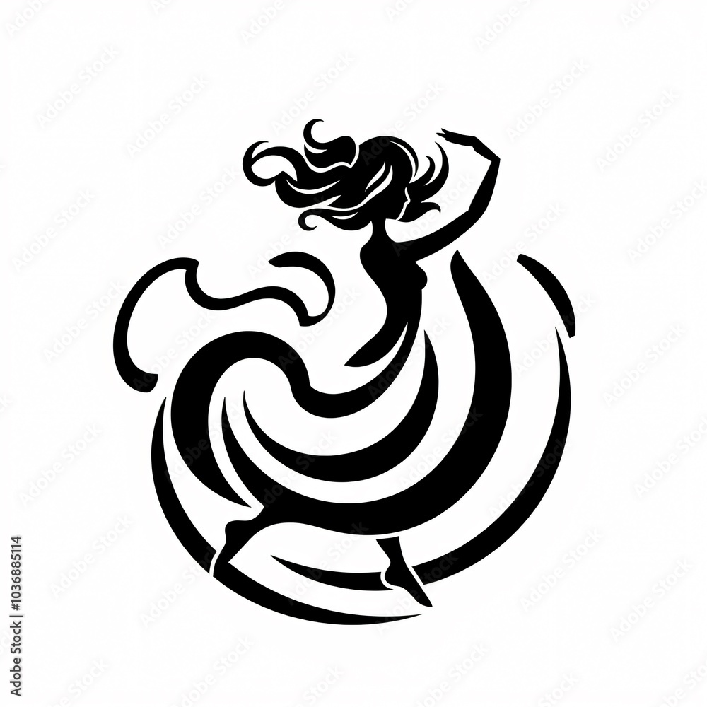 A graceful dancer in motion with flowing lines creating an artistic design in black and white