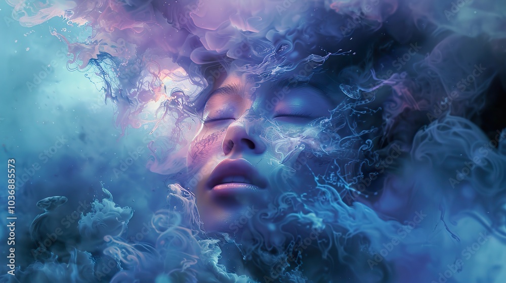 Dreamy Abstract Portrait of a Woman in Smoke and Water Dreamy Abstract Portrait of a Woman in Smoke and Water