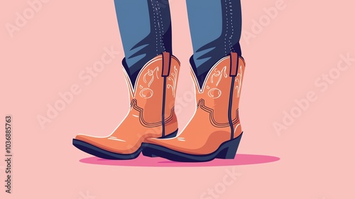 Stylish cowboy boots worn with denim jeans on a colorful background. photo