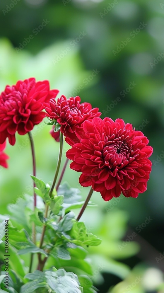 Vibrant red dahlias blooming in a lush garden on a sunny afternoon Vibrant red dahlias blooming in a lush garden on a sunny afternoon