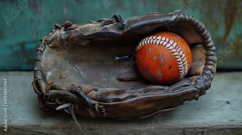 Vintage Baseball Glove with Ball