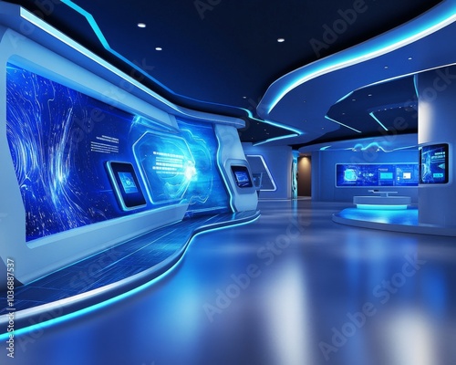 Modern Tech Exhibition Booth with Futuristic Design
