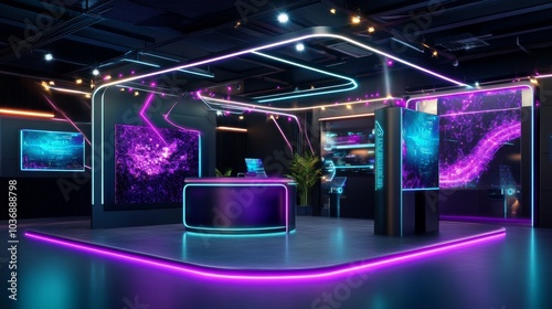 Sleek Futuristic Exhibition Space with Neon Lights