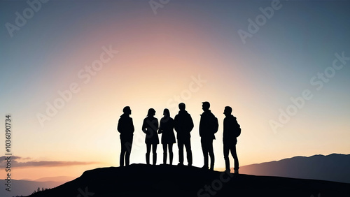 silhouettes of people on sunset background