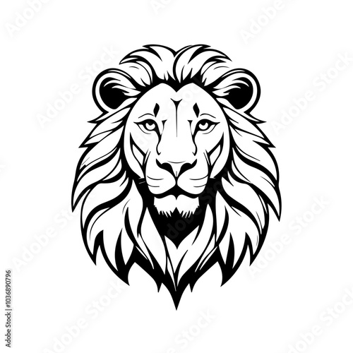 head lion line art logo. flat mascot logo of lion head side view vector illustration in black and white clipart. Lion Logo Template.