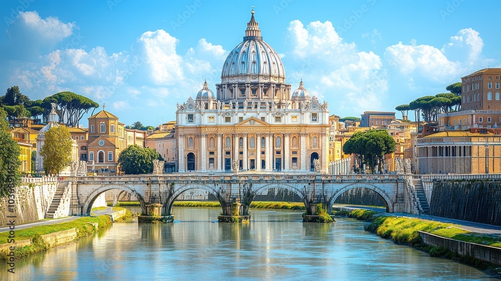Fototapeta premium St. Peter's Basilica by the river in Rome.