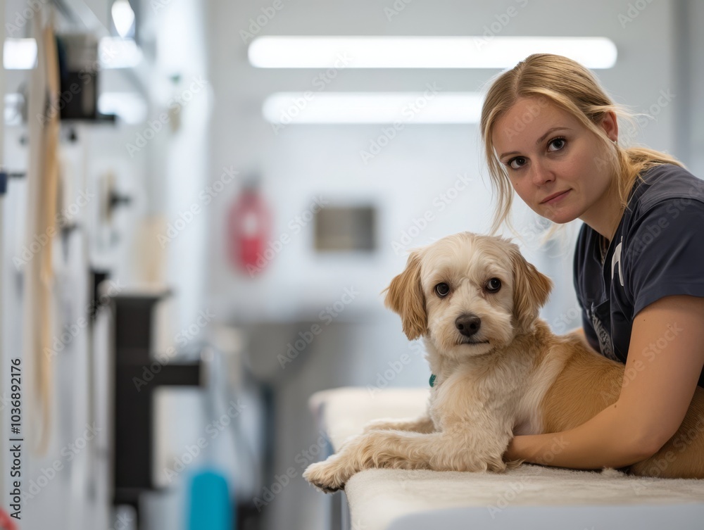 Dog and Woman in a Vet Office Dog and Woman in a Vet Office