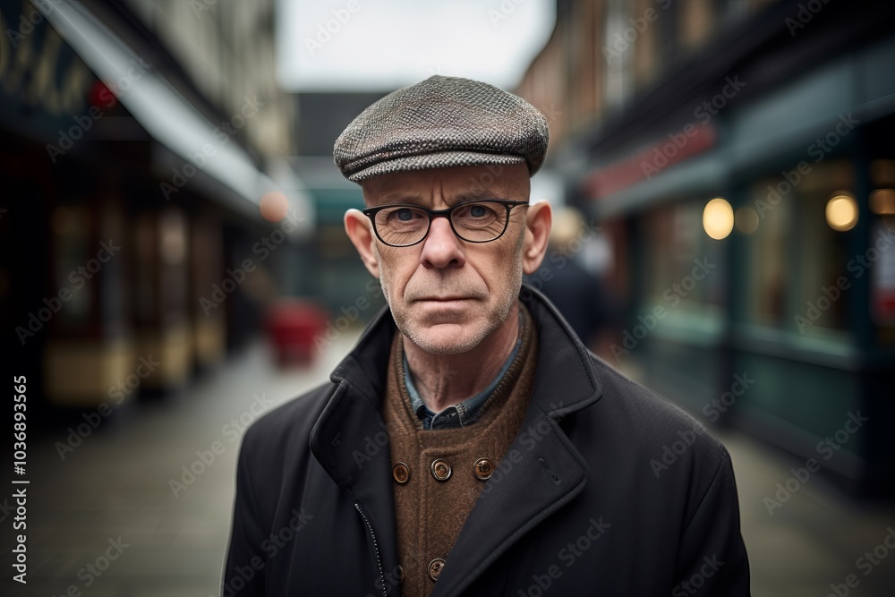 Portrait of a senior man wearing a cap and coat in the city. Portrait of a senior man wearing a cap and coat in the city.