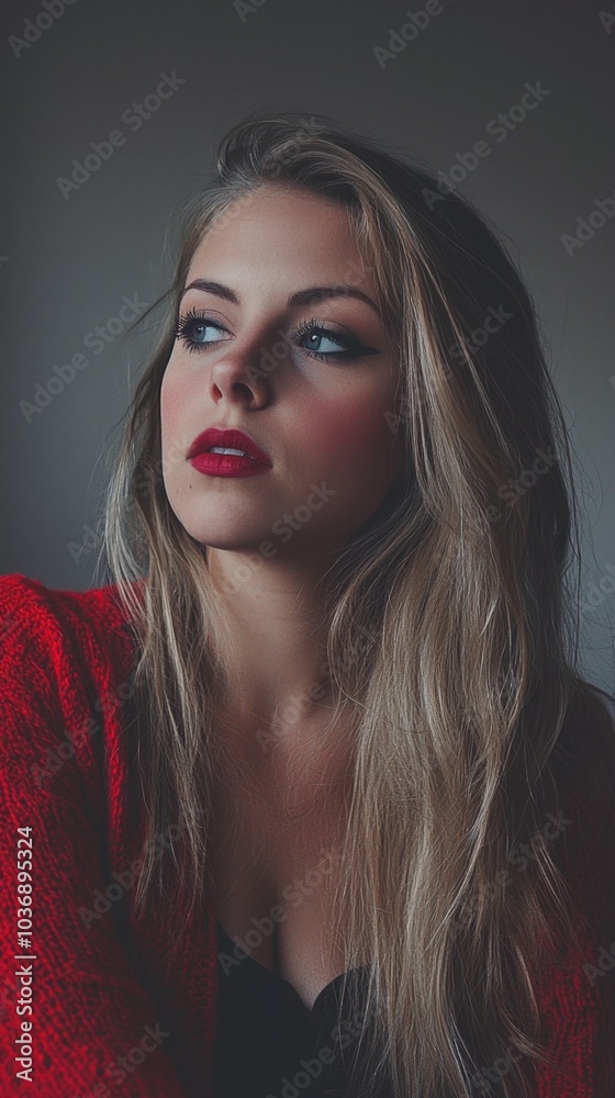 Captivating portrait of a woman with striking features in a soft-lit indoor setting Captivating portrait of a woman with striking features in a soft-lit indoor setting