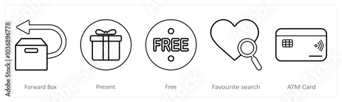 A set of 5 mix icons as forward box, present, free