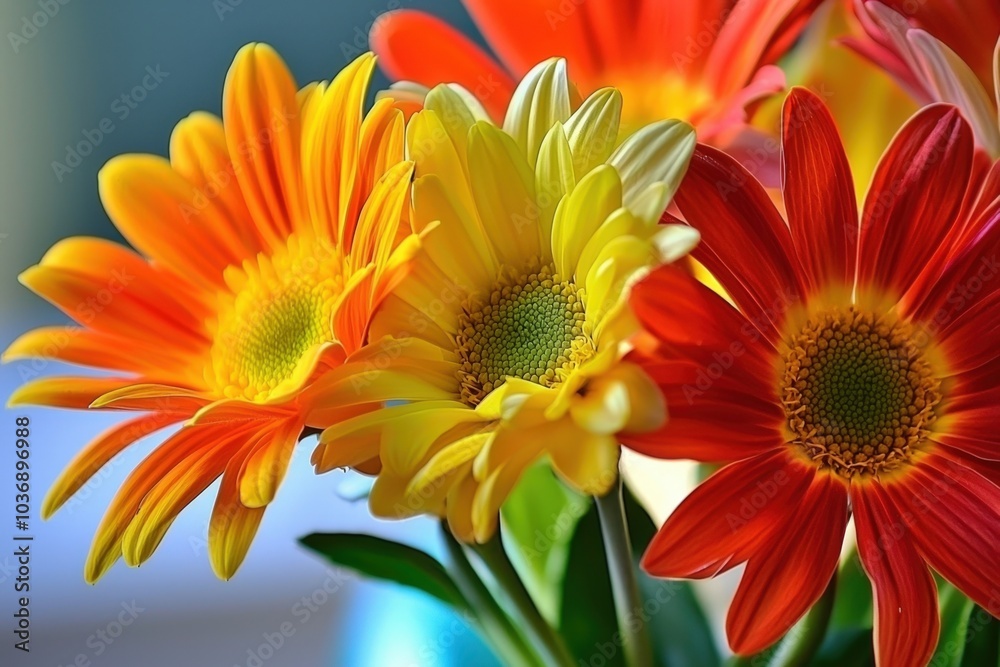 Vibrant bouquet of colorful daisies brightening a sunny room in springtime Vibrant bouquet of colorful daisies brightening a sunny room in springtime