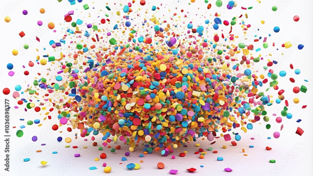 Vibrant colorful confetti explosion on a clean white background, perfect for celebrating special occasions, parties, and joyful events in a festive and lively atmosphere. Vibrant colorful confetti explosion on a clean white background, perfect for celebrating special occasions, parties, and joyful events in a festive and lively atmosphere.