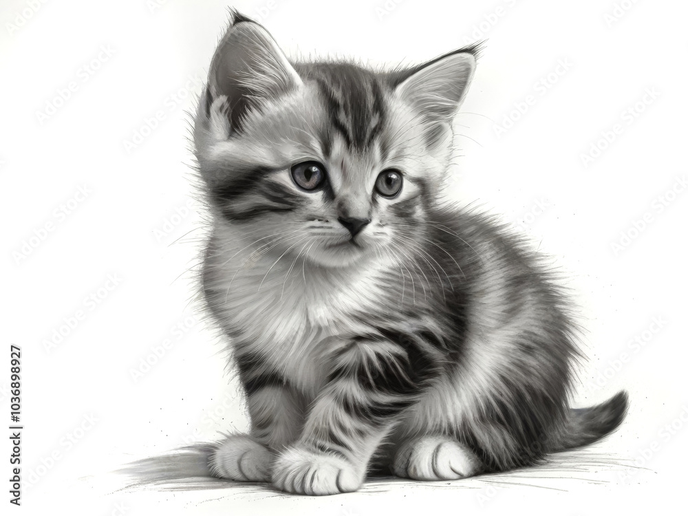 A striped kitten drawn with a simple pencil. A striped kitten drawn with a simple pencil.