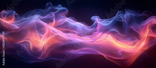 Wallpaper Mural An abstract wave of colorful light flows in bright hues of pink, blue, and orange, creating a mesmerizing visual effect against a dark backdrop. Torontodigital.ca