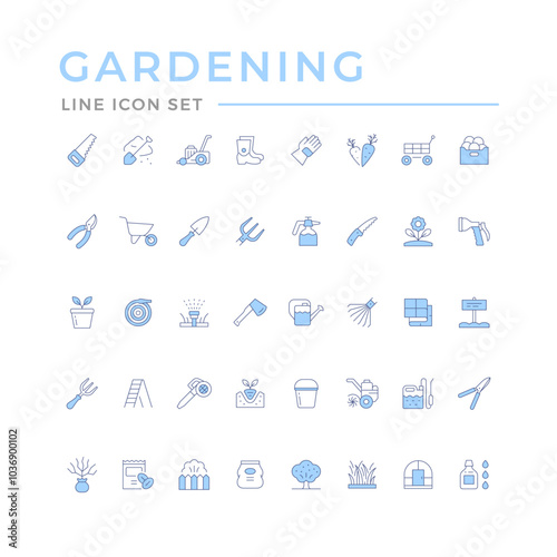 Set color line icons of gardening