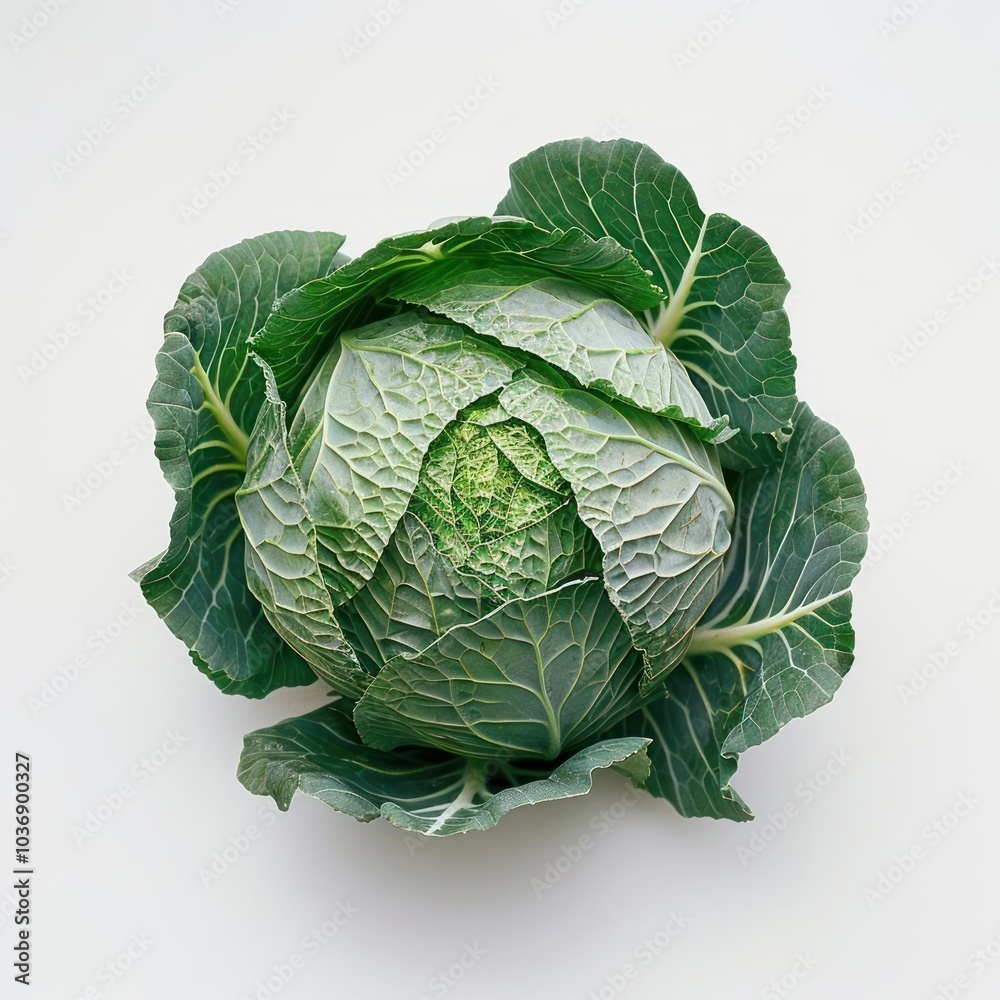 Fototapeta premium Green cabbage head with tightly curled leaves