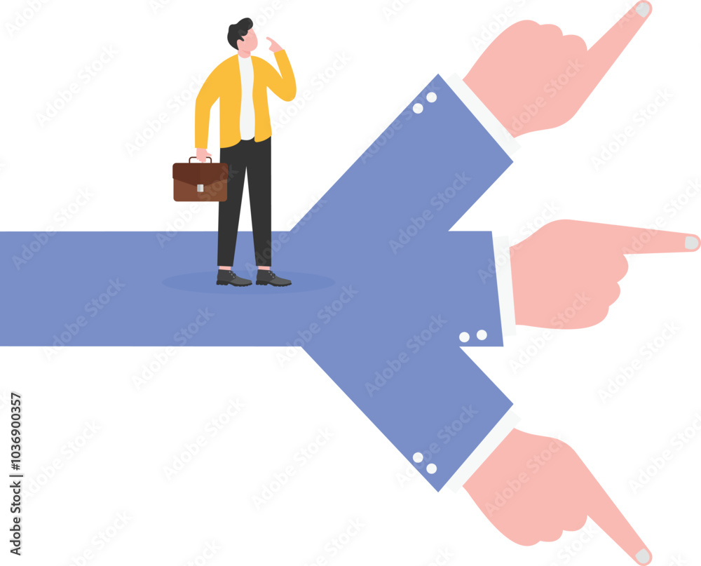 Businessman makes choices in different directions pointing to the index finger
Businessman makes choices in different directions pointing to the index finger