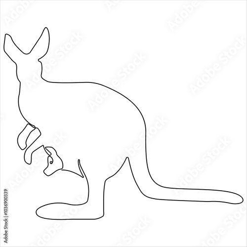 Single line continuous drawing of kangaroo simple vector of standing kangaroo line art illustration