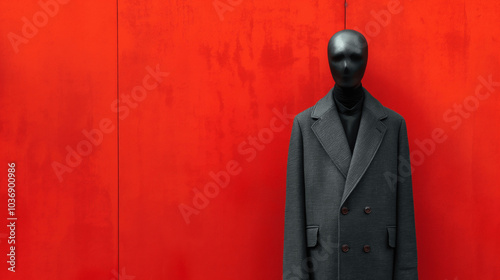 Wallpaper Mural Faceless mannequin in dark coat against bright red background Torontodigital.ca