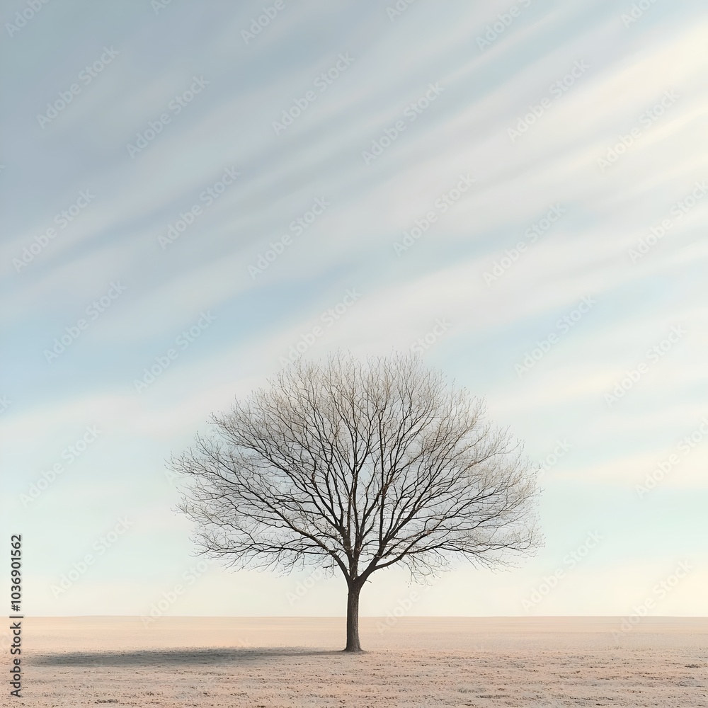 A solitary, leafless tree stands gracefully against a pastel sky, embodying the beauty of simplicity in a tranquil, open landscape. A solitary, leafless tree stands gracefully against a pastel sky, embodying the beauty of simplicity in a tranquil, open landscape.