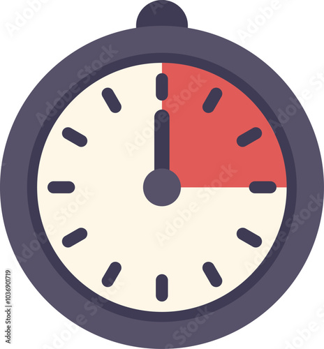 Stopwatch with its hand moving and a quarter of the clock highlighted in red