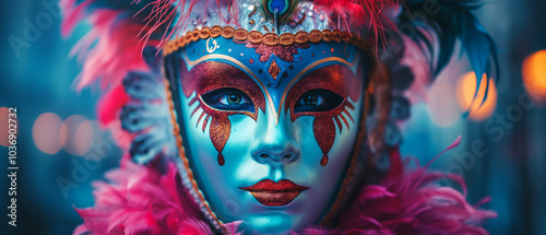 Wallpaper Mural Close-up of an ornate pink and gold carnival mask with feathers and detailed design Torontodigital.ca