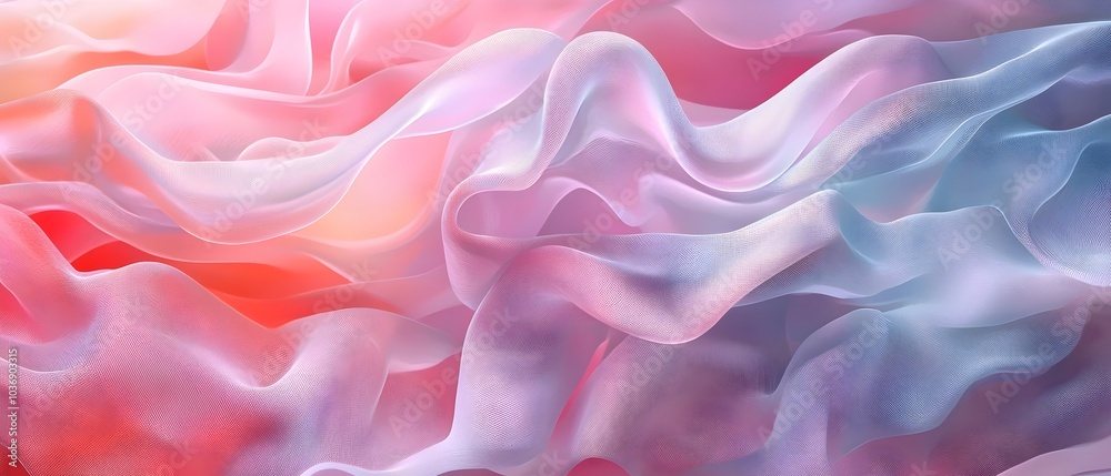 Obraz premium A mesmerizing flow of translucent fabric in shades of pink, purple, and soft blue, creating a dreamy and serene atmosphere.