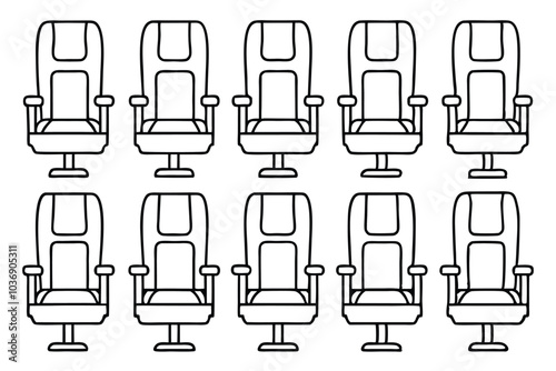 Set of airplane seat line art illustration