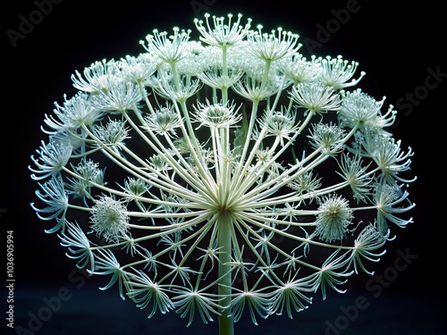 Surreal Khella Plant, Ammi Visnaga, Scientific Beauty on White, Unique Botanical Photography, Nature's Wonders, Isolated Floral Art, Ethereal Plant Aesthetics photo